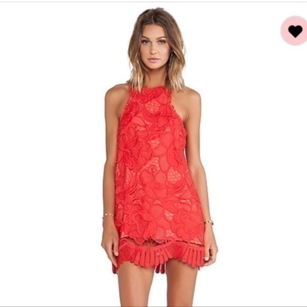Lovers + Friends Caspian Shift Dress in Coral/red Crochet